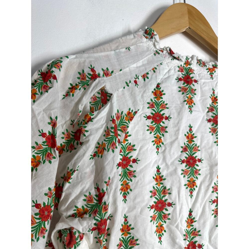 Banjanan Betty Dress Floral Raglan Sleeve Cinched Waist Tiered Maxi White Large - Picture 5 of 10